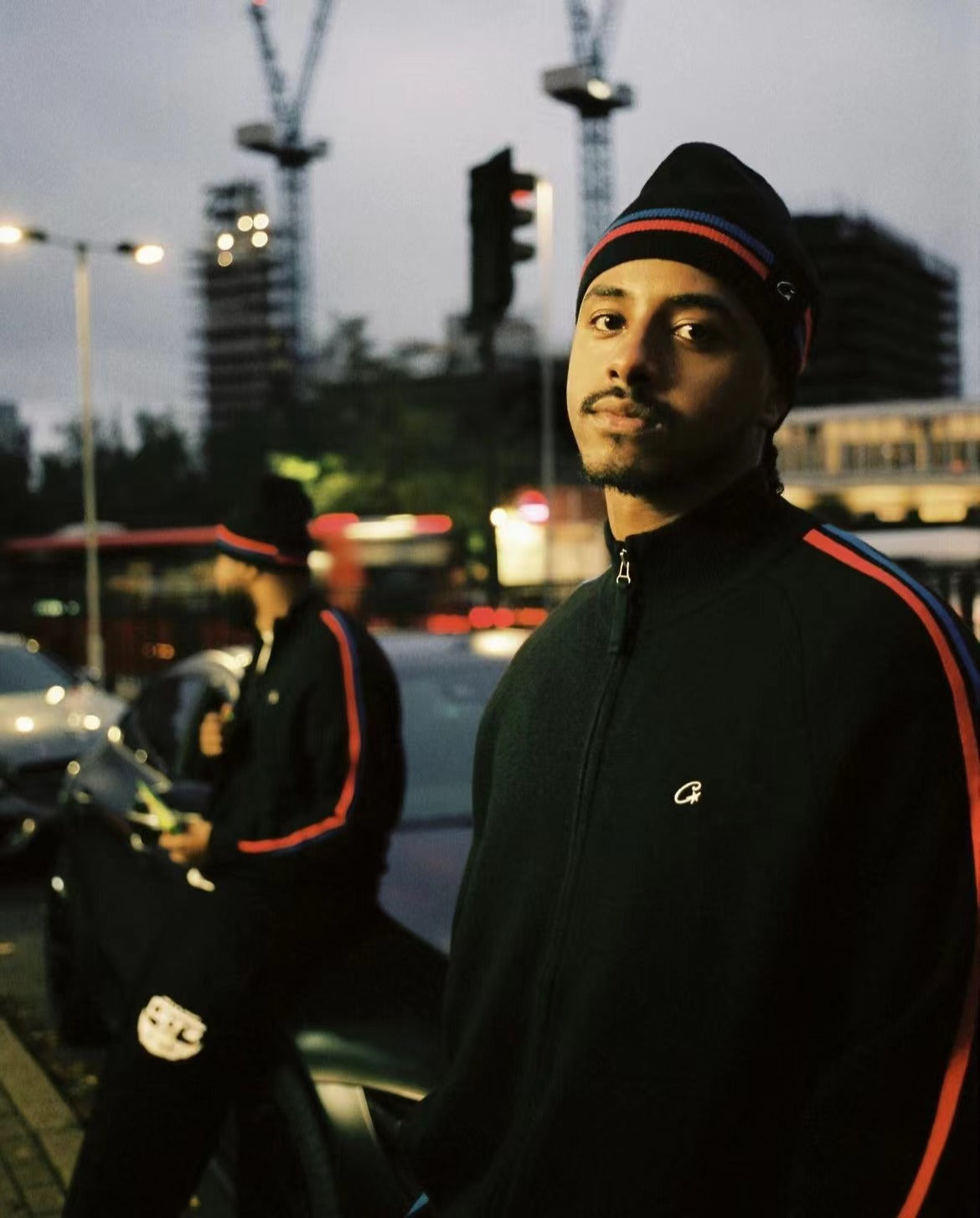 Corteiz Knit Zip Up Fleece- Black/Blue/Red