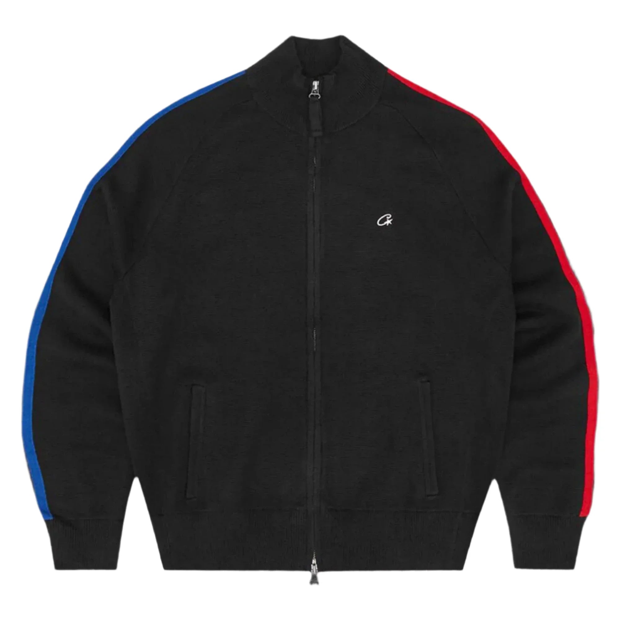 Corteiz Knit Zip Up Fleece- Black/Blue/Red